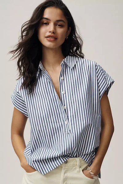 Maeve 100% Cotton Sleeveless Buttondown Shirt In Blue