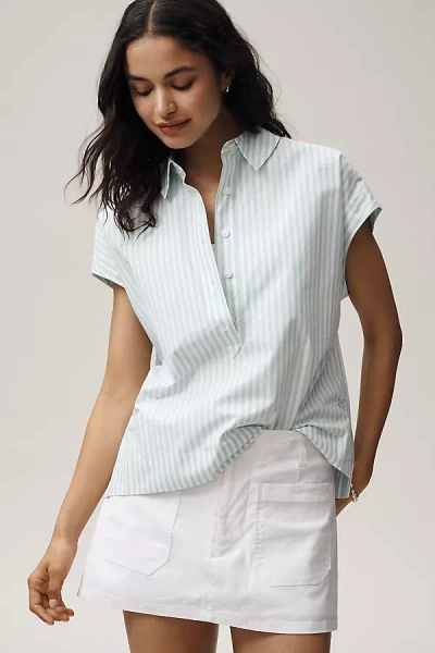Maeve 100% Cotton Sleeveless Buttondown Shirt In Green