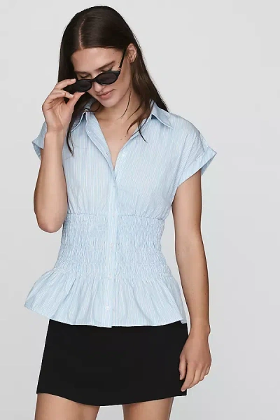 Maeve 100% Cotton Smocked Blouse In Blue