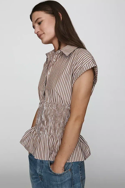 Maeve 100% Cotton Smocked Blouse In Brown