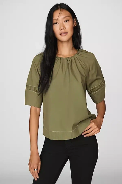 Maeve 100% Cotton Smocked Short-sleeve Blouse In Green