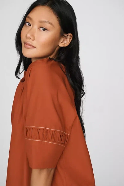 Maeve 100% Cotton Smocked Short-sleeve Blouse In Orange