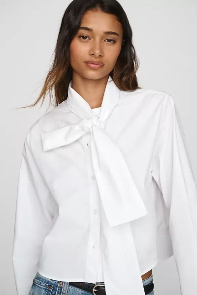 Maeve 100% Cotton Tie Neck Buttondown Shirt In Multi