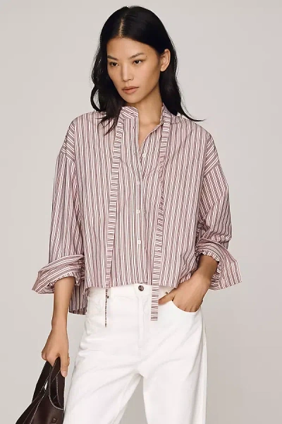 Maeve 100% Cotton Tie-neck Buttondown Shirt In Multi