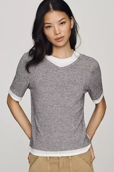Maeve 100% Cotton Twofer Tee In Gray