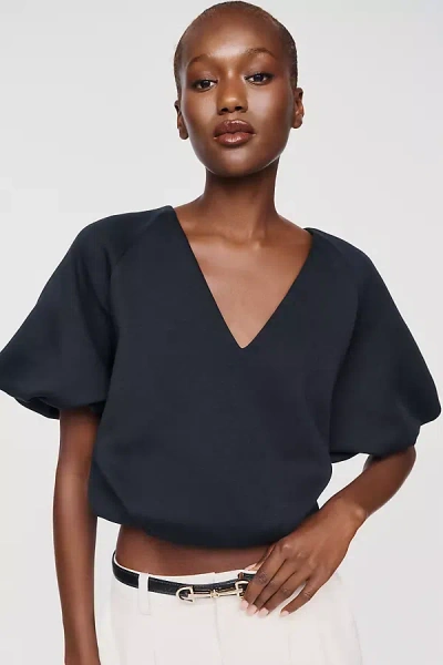 Maeve 100% Cotton V-neck Bubble Sweatshirt In Black