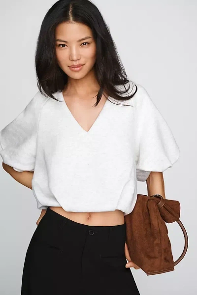 Maeve 100% Cotton V-neck Bubble Sweatshirt In White