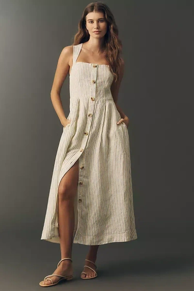 Maeve 100% European Linen Cap Sleeve Shirt Dress In Multi