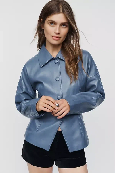 Maeve 100% Leather Tailored Jacket In Blue