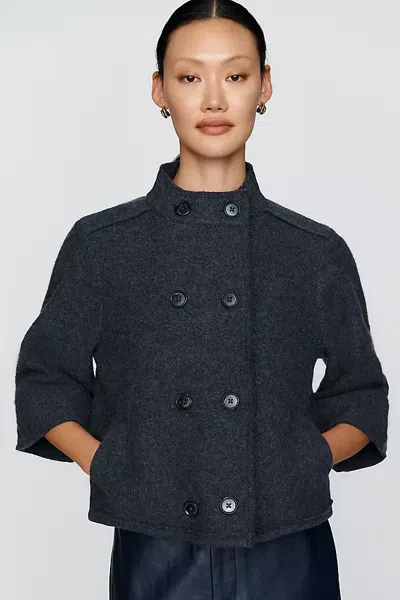 Maeve 100% Wool Double Breasted Capelet Jacket In Gray