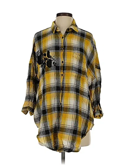 Pre-owned Maeve 3/4 Sleeve Button Down Shirt In Yellow
