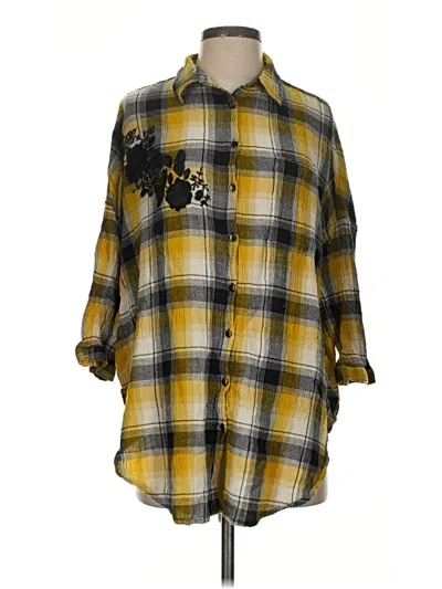 Pre-owned Maeve 3/4 Sleeve Button Down Shirt In Yellow