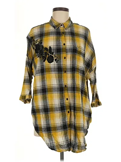 Pre-owned Maeve 3/4 Sleeve Button Down Shirt In Yellow
