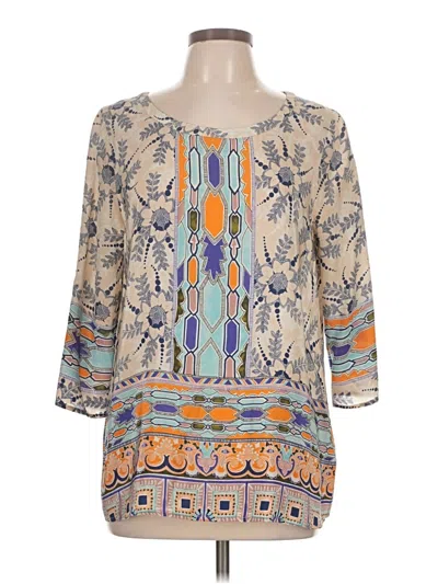 Pre-owned Maeve 3/4 Sleeve Silk Top Blue Square Neckline Tops