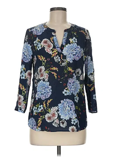 Pre-owned Maeve 3/4 Sleeve Silk Top Blue V-neck Tops