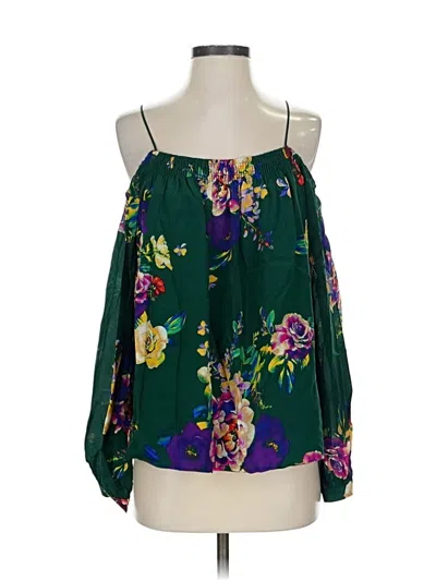 Pre-owned Maeve 3/4 Sleeve Silk Top Green Cold Shoulder Neckline Tops
