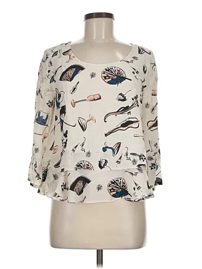Pre-owned Maeve 3/4 Sleeve Silk Top Ivory Keyhole Neckline Tops