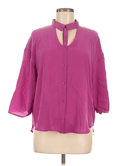 Pre-owned Maeve 3/4 Sleeve Silk Top Purple Keyhole Neckline Tops