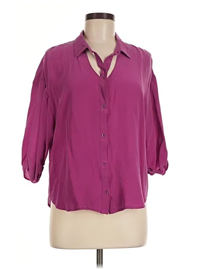 Pre-owned Maeve 3/4 Sleeve Silk Top Purple Keyhole Neckline Tops