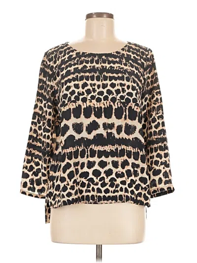 Pre-owned Maeve 3/4 Sleeve Silk Top Tan Animal Print Pattern Boatneck Tops In Brown