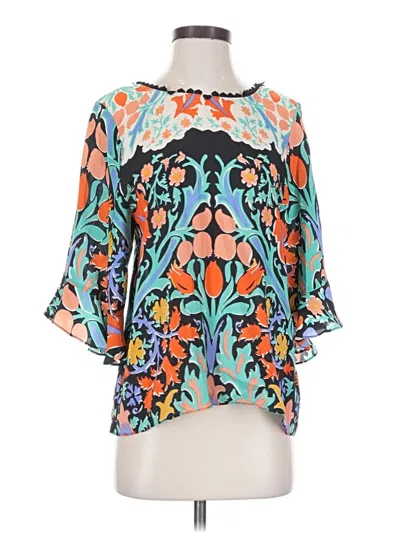 Pre-owned Maeve 3/4 Sleeve Silk Top Teal Keyhole Neckline Tops
