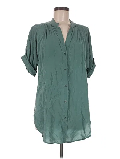 Pre-owned Maeve 3/4 Sleeve Silk Top Teal Plunge Neckline Tops