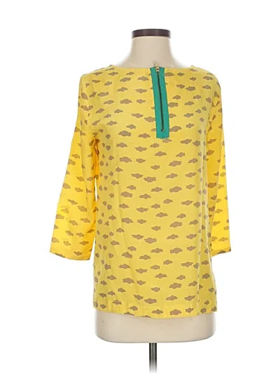 Pre-owned Maeve 3/4 Sleeve Silk Top Yellow Boatneck Tops