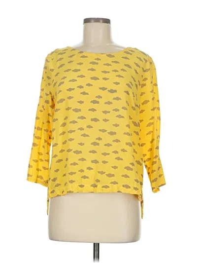 Pre-owned Maeve 3/4 Sleeve Silk Top Yellow Boatneck Tops