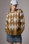 Maeve 3d Bow Argyle Crewneck Sweater In Brown