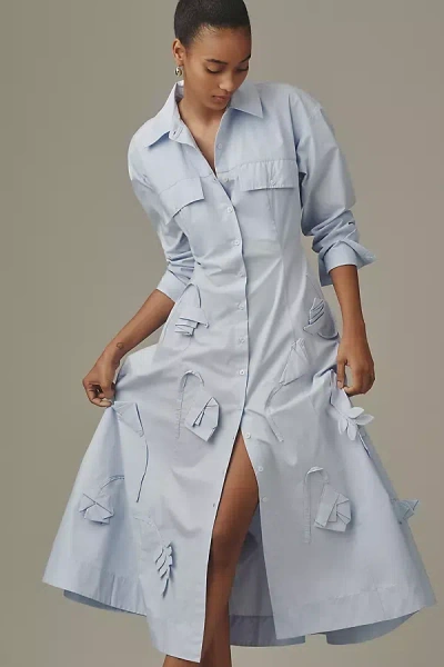 Maeve 3d Floral Long-sleeve A-line Shirt Dress In Blue