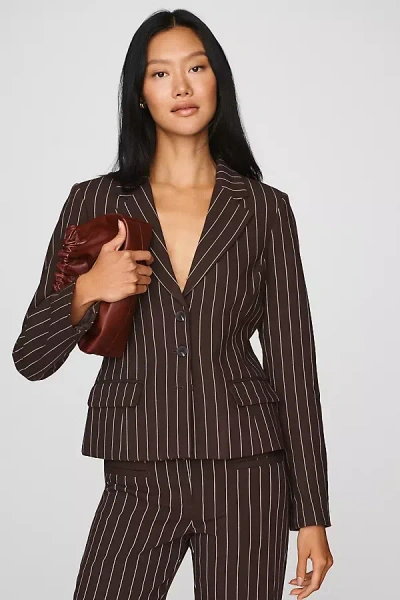 Maeve 90s Slim Suit Pinstriped Blazer Jacket In Brown