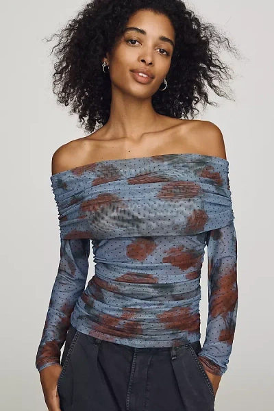 Maeve Aleda Mesh Off-shoulder Top By  In Blue