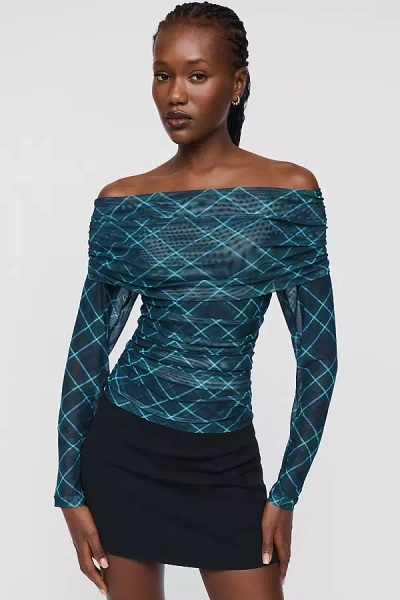 Maeve Aleda Mesh Off-shoulder Top In Blue