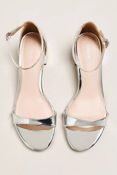 Maeve Ankle-strap Low Block Heels In Silver