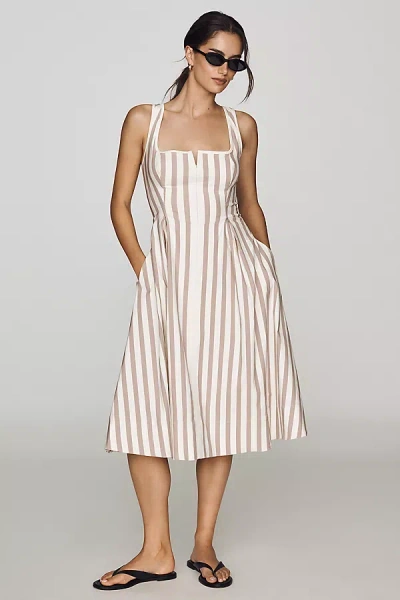 Maeve Arlette Square-neck Piped Midi Dress By  In Neutral