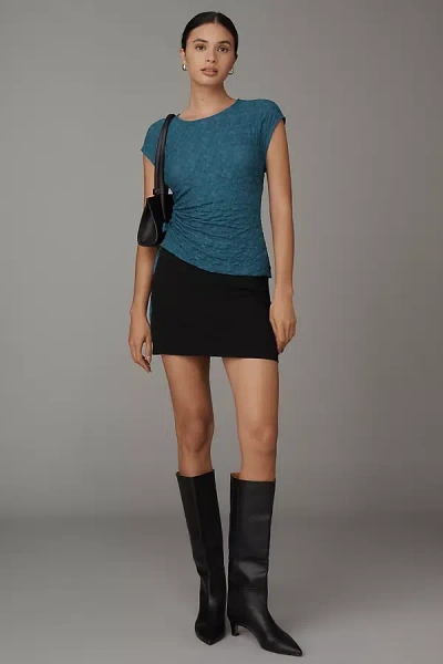 Maeve Asymmetric Ruched Muscle Tee In Blue