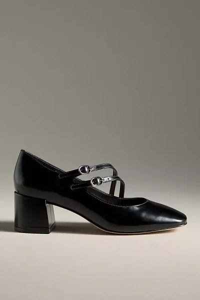 Maeve Asymmetric Strap Block-heel Mary Janes In Black