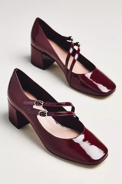 Maeve Asymmetric Strap Block-heel Mary Janes In Burgundy