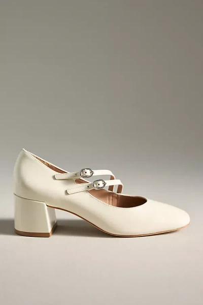 Maeve Asymmetric Strap Block-heel Mary Janes In White