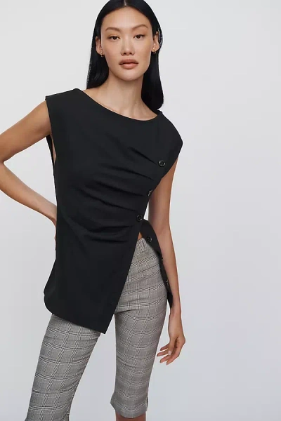 Maeve Asymmetrical Buttondown Top In Black