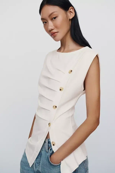 Maeve Asymmetrical Buttondown Top In White