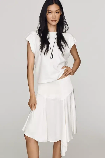 Maeve Asymmetrical Satin Godet Midi Skirt In White