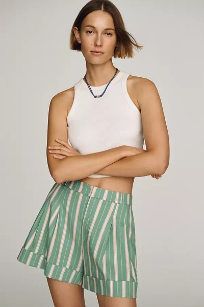 Maeve Avery European Linen Cuffed Shorts In Green