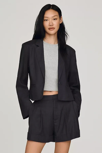 Maeve Avery European Linen Stretch Roll Cuff Shorts In Blue