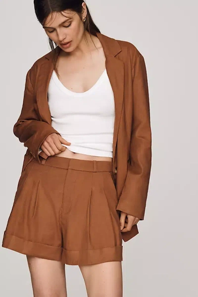 Maeve Avery European Linen Stretch Roll Cuff Shorts In Brown