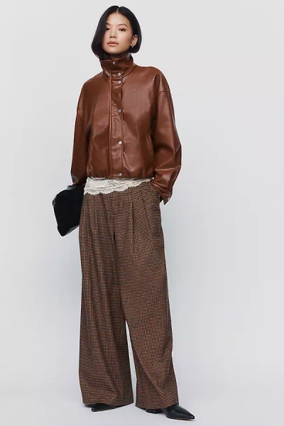 Maeve Avery Wide Leg Pleated Trousers Pants In Brown