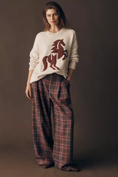 Maeve Avery Wide-leg Pleated Trousers Pants In Burgundy