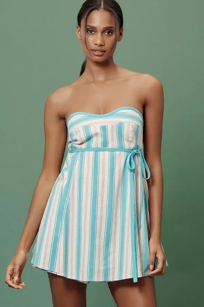 Maeve Babydoll Linen Blend Romper In Blue