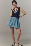 Maeve Basque-waist Buttondown Mini Skirt In Blue