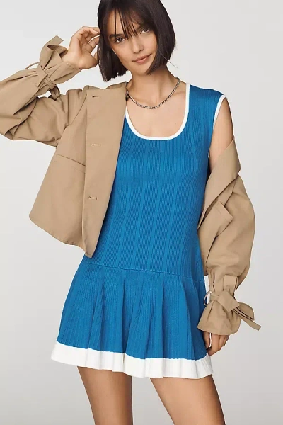Maeve Beca Ribbed Sweater Fit & Flare Mini Dress By  In Blue